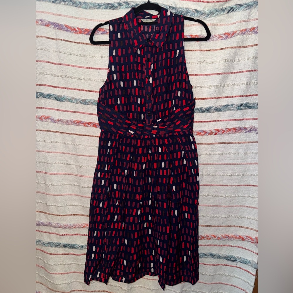 Anthropologie‎ 11:1 Tylho Button Up Navy and Red Dress with Pockets!-Medium- NWT